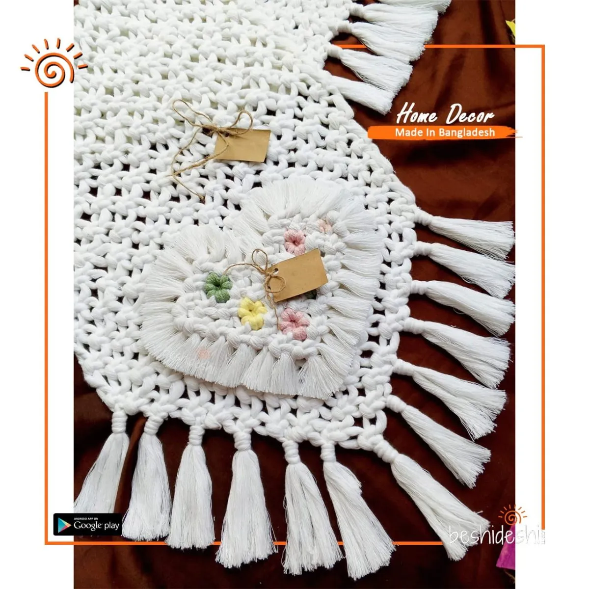 Heart Macrame Daisy Coaster