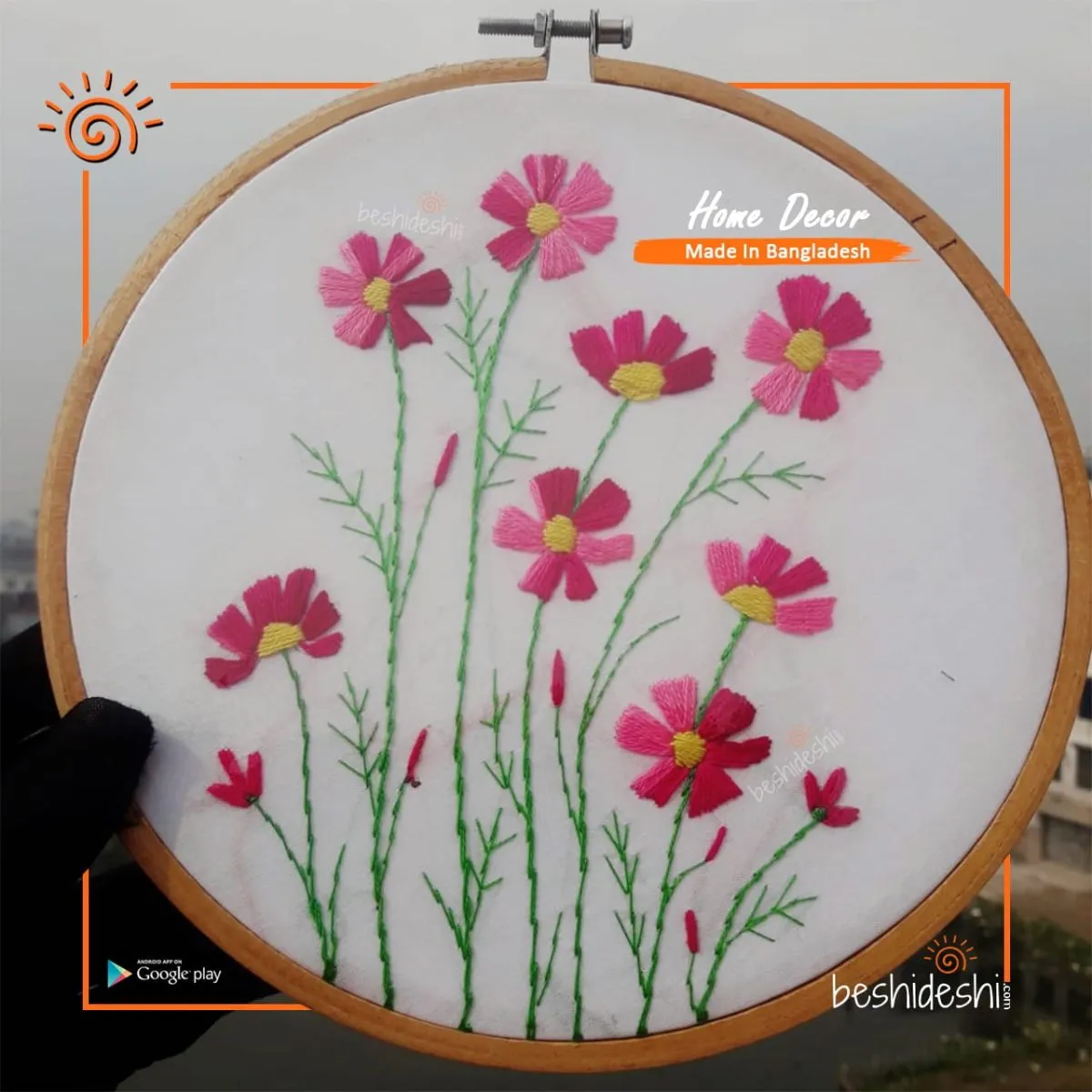 3D Hand Embroidery Hoop Art