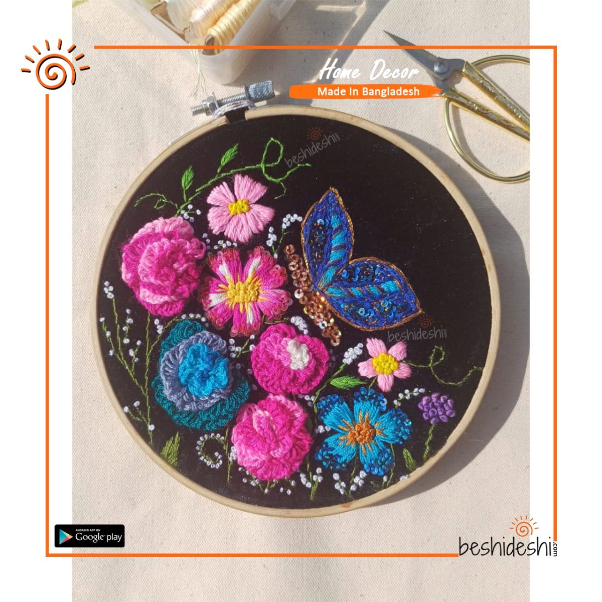 3D Hand Embroidery Hoop Art